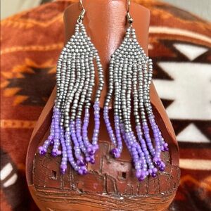 Elegant Silver and Purple Beaded Earrings